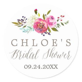 Simple Floral Watercolor Bridal Shower Favor Classic Round Sticker