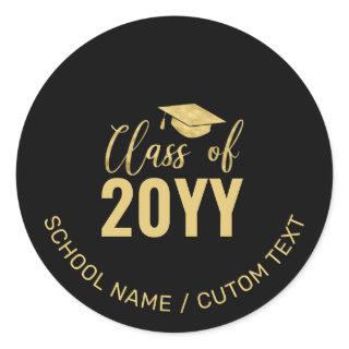 Simple Gold & Black Graduation Party Favor Classic Round Sticker