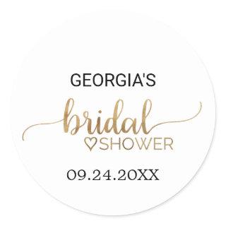 Simple Gold Calligraphy Bridal Shower Favor Classic Round Sticker