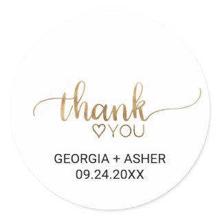Simple Gold Calligraphy Thank You Wedding Favor Classic Round Sticker