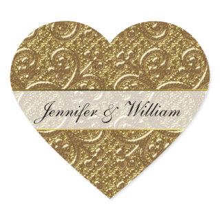 Simple Gold Elegance Heart Custom Wedding Sticker