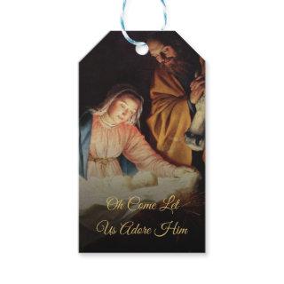 Simple Gold Script Religious Nativity Christmas Gift Tags