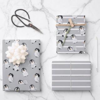 Simple Gray Penguin Winter Baby Shower  Sheets
