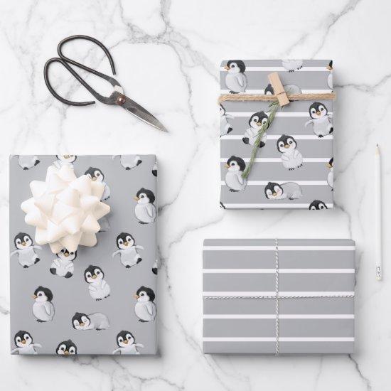Simple Gray Penguin Winter Baby Shower  Sheets