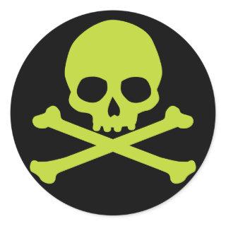 Simple Green Skull and Crossbones Classic Round Sticker