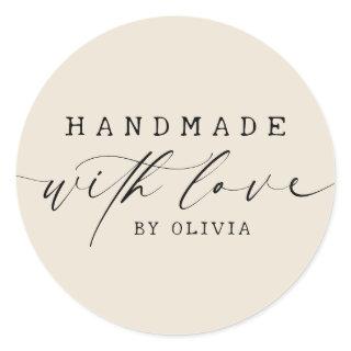 Simple Handmade with Love Script Business | ECRU Classic Round Sticker