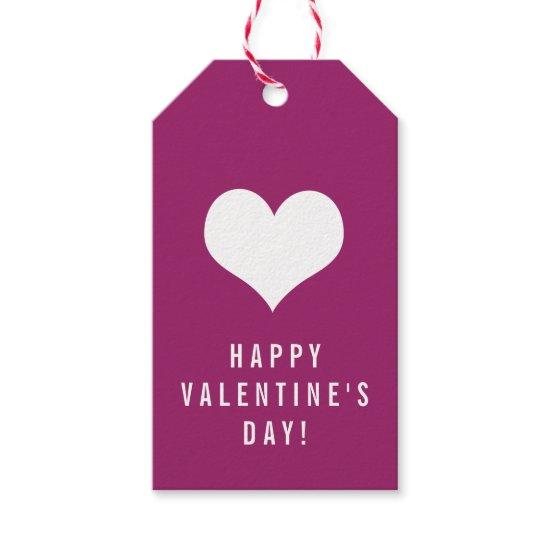 Simple Happy Valentine's Day Magenta with Heart Gift Tags