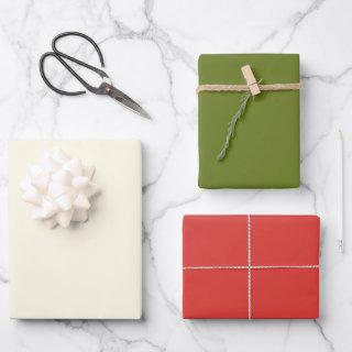 Simple Holiday Ivory Red Green Solid Color Trio  Sheets