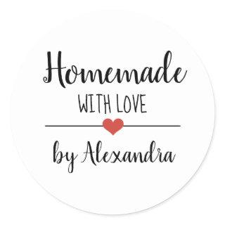 Simple Homemade with love white script custom Classic Round Sticker