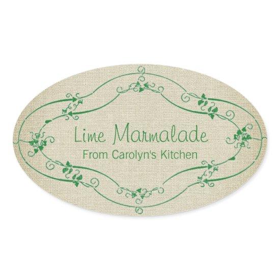 Simple Jam Marmalade  Rustic Linen Oval Sticker