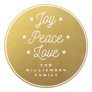 Simple Joy Peace Love Hand-Lettered Trendy Gold Classic Round Sticker