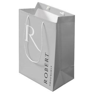 Simple Light Grey Monogram Personalized Groomsmen Medium Gift Bag