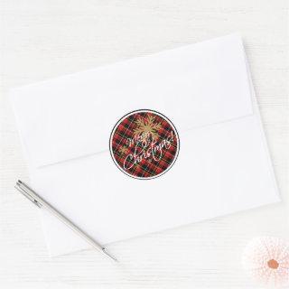 Simple Merry Christmas Wish Tartan Pattern Classic Classic Round Sticker