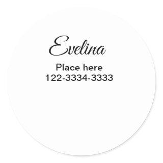 Simple minimal add your name text place city phone classic round sticker