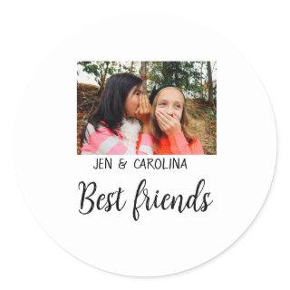 simple minimal best friends name add photo text le classic round sticker