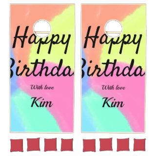 simple minimal calligraphy happy birthday custom a cornhole set