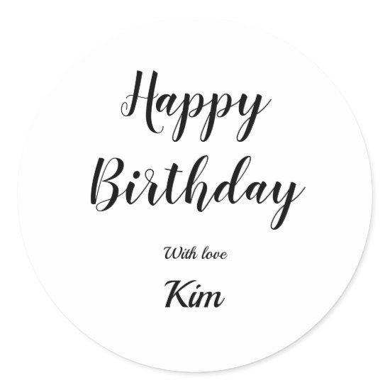 simple minimal calligraphy happy birthday custom c classic round sticker