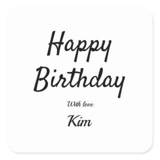 simple minimal calligraphy happy birthday custom  square sticker
