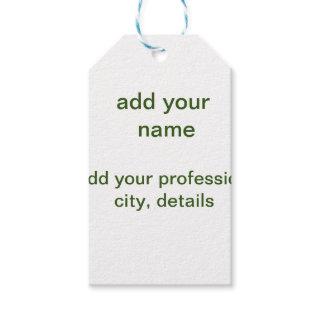 Simple minimal green add your text name photo cust gift tags