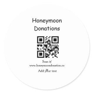 Simple minimal honeymoon donations wedding q r cod classic round sticker