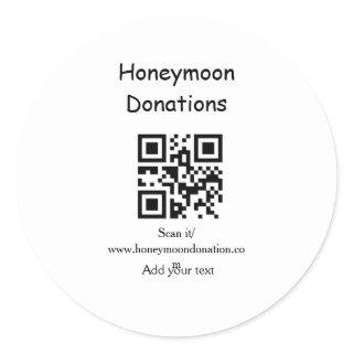 Simple minimal honeymoon donations wedding q r cod classic round sticker