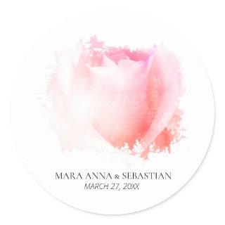 "Simple Minimal Rose Floral Wedding Couples Classic Round Sticker