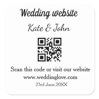 Simple minimal wedding website Q R code add name y Square Sticker