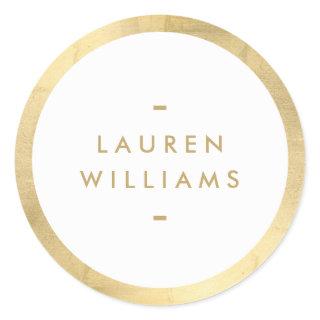 Simple Minimalist Faux Gold Border Classic Round Sticker