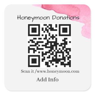 Simple minimalist honeymoon donations wedding q r  square sticker