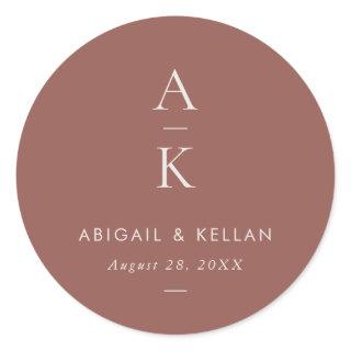 Simple Modern Brown Monogram Mix Match Wedding Classic Round Sticker