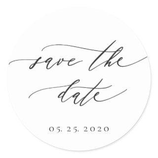 Simple Modern Calligraphy Wedding Save the Date Classic Round Sticker