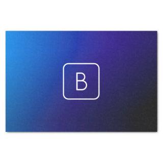 Simple Modern Dark Blue Ombre Gradient & Monogram Tissue Paper