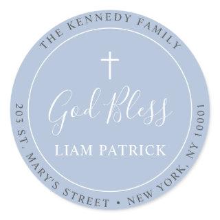 Simple Modern Dusty Blue Baptism Address Label