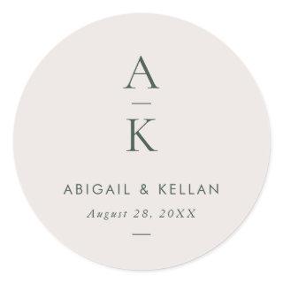 Simple Modern Green Monogram Mix Match Wedding Classic Round Sticker