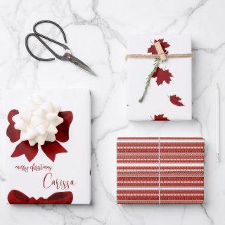 Simple Modern Maple Leaves Red Christmas Bow   Sheets