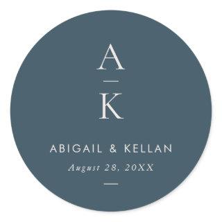 Simple Modern Navy Blue Monogram Mix Match Wedding Classic Round Sticker