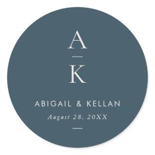 Simple Modern Navy Blue Monogram Mix Match Wedding Classic Round Sticker