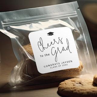 Simple Modern Script Cheers Graduate  Square Sticker