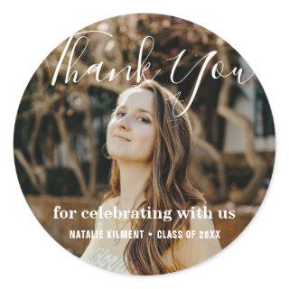 Simple Modern Thank You Photo Graduation Classic Round Sticker