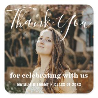 Simple Modern Thank You Photo Graduation Square Sticker