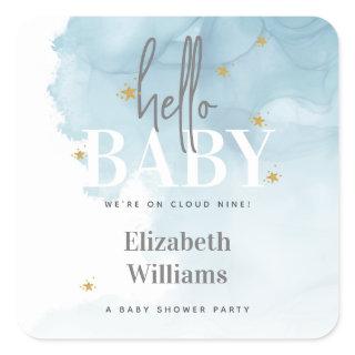 Simple Modern We're on Cloud 9 Hello Baby Shower Square Sticker