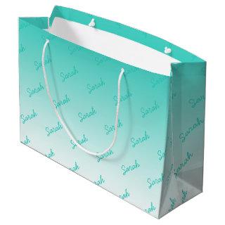 Simple Monogram | Aqua Ombre Large Large Gift Bag