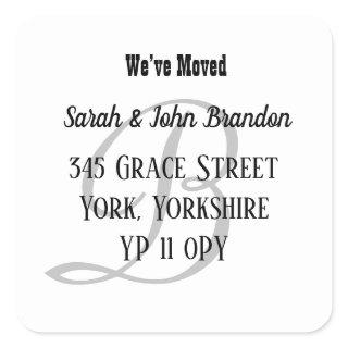 Simple Monogram We’ve Moved Announcement Square Sticker