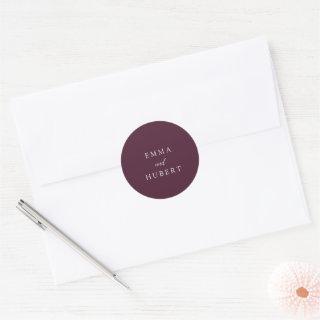 Simple Mulberry Typographic Modern Elegant Wedding Classic Round Sticker