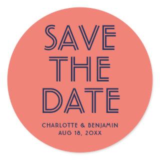 Simple Navy Blue and Coral Save The Date Sticker