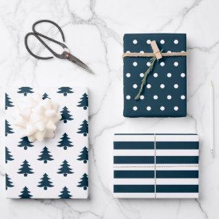 Simple Navy Blue Christmas Trees Mixed  Sheets