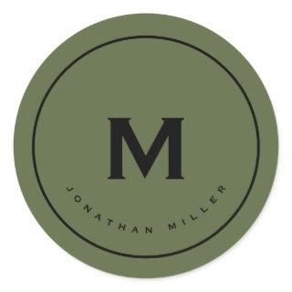 Simple Olive Black Classic Monogram Classic Round Sticker