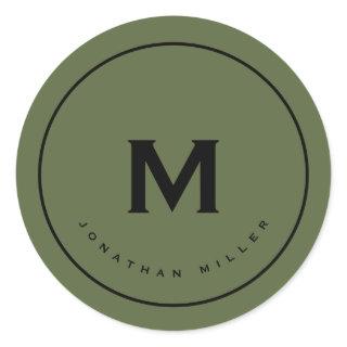 Simple Olive Black Classic Monogram Classic Round Sticker