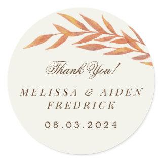 Simple Orange Branch Autumn Wedding Favor Classic Round Sticker