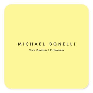 Simple Plain Minimal Elegant Modern Light Yellow Square Sticker